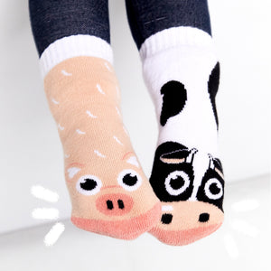 Cow & Pig Non-Slip Mismatched Kids Socks