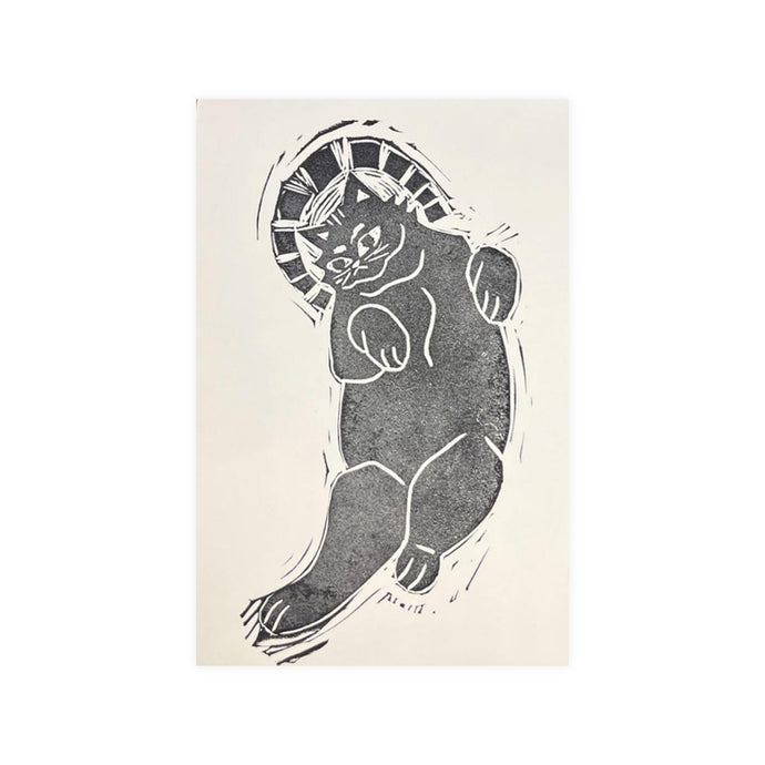 Fat Cat - Hand-Carved Linocut Print