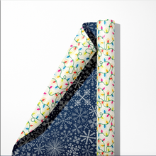 Load image into Gallery viewer, Bright Lights &amp; Snowflakes Double Sided Wrapping Paper