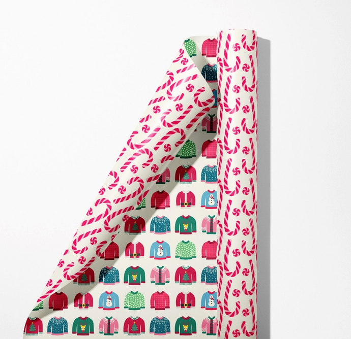 Sweaters & Candy Canes Double Sided Wrapping Paper