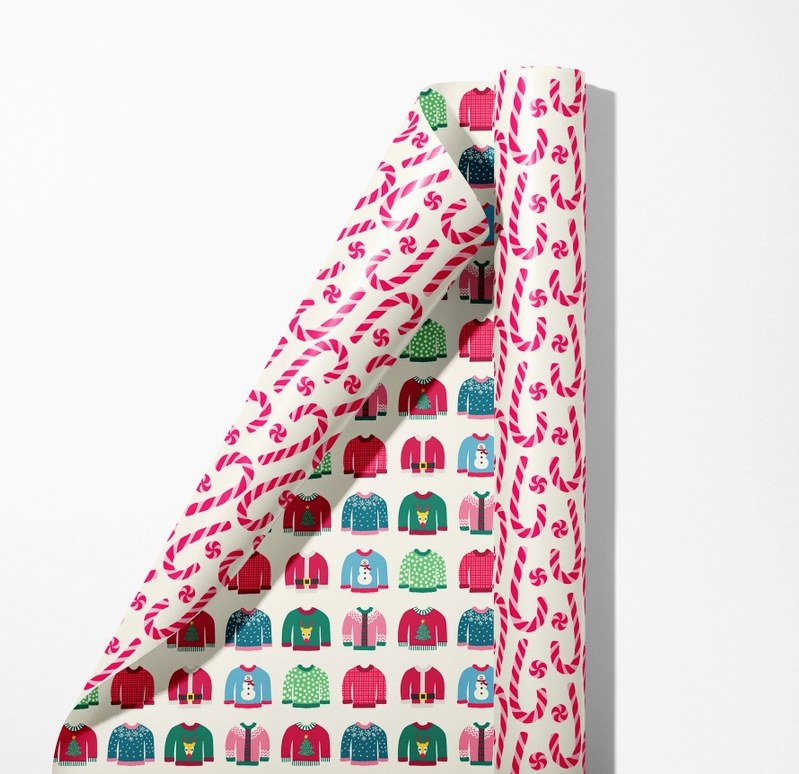 Sweaters & Candy Canes Double Sided Wrapping Paper