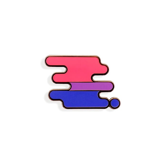 Enamel pin of a squiggle with the bisexual pride flag colors.