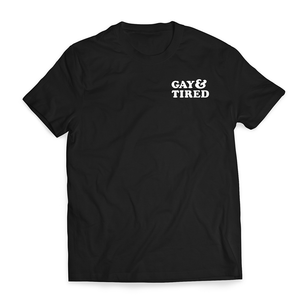 A picture of a black t-shirt with the phrase 